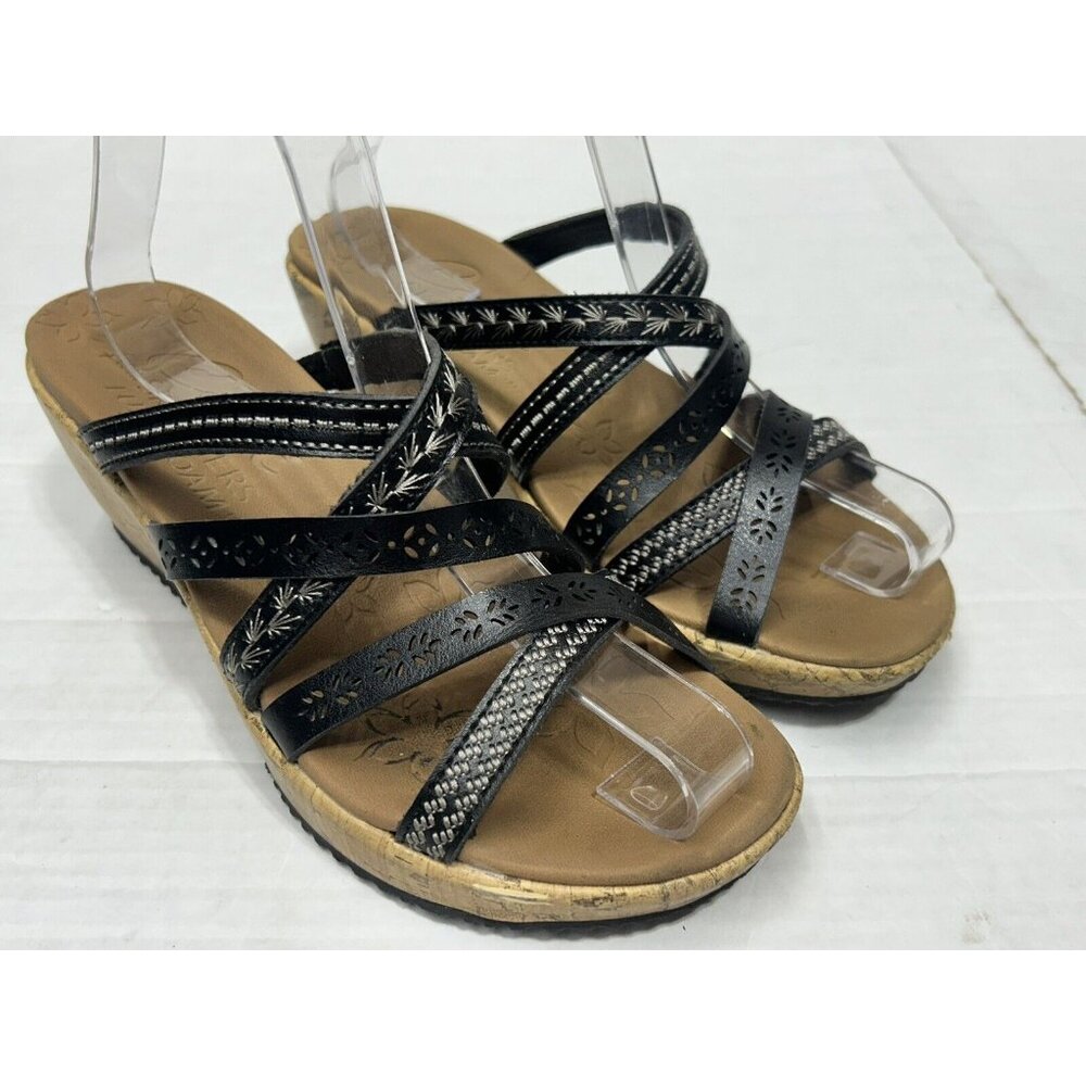 CALI From SKECHERS Sandals Size 6.5 Black Beverlee Tiger Posse Vegan Strappy